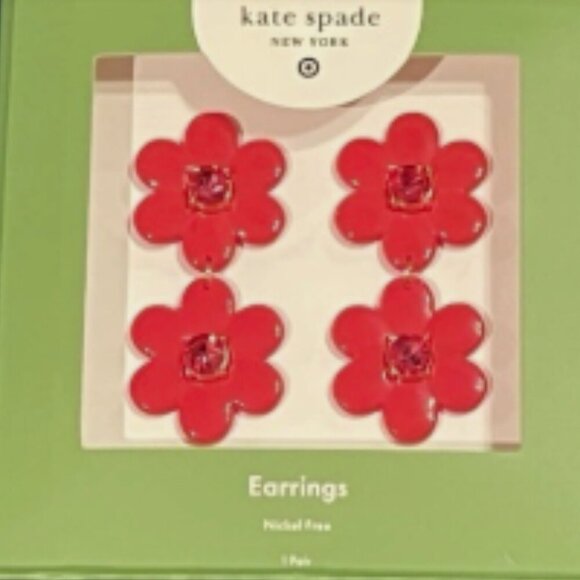 Kate Spade New York X Target Red Flower Earrings 1 Pair, in box, no cover NWT - Picture 6 of 6